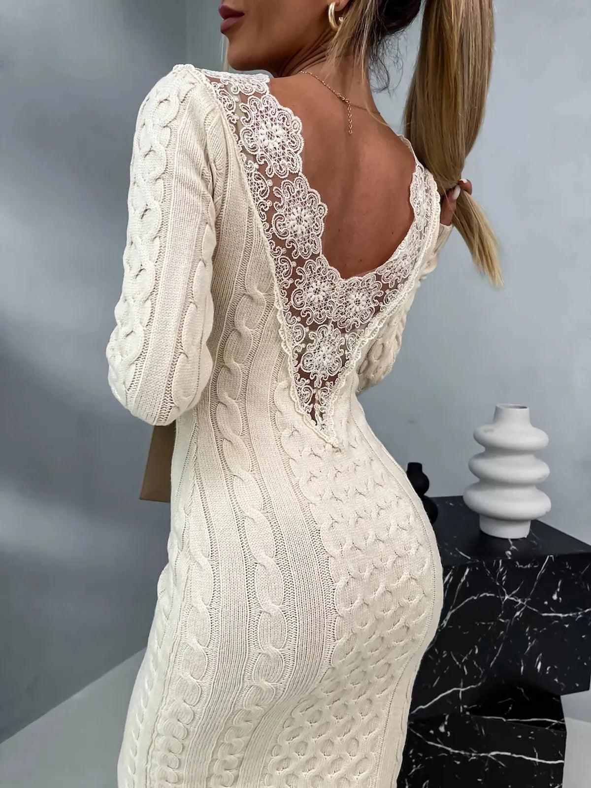 Janaa | Elegant Lace Back Sweater Dress - IntimaChic