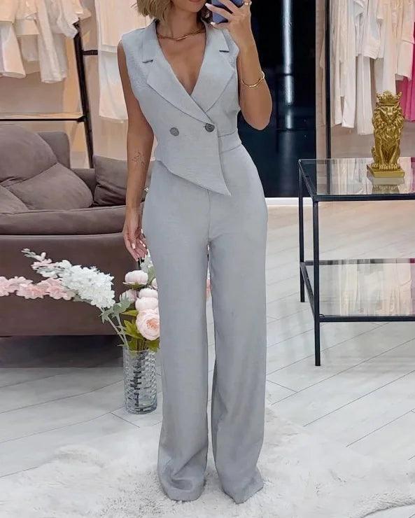 Vera - Jumpsuit with lapel collar in solid color - IntimaChic