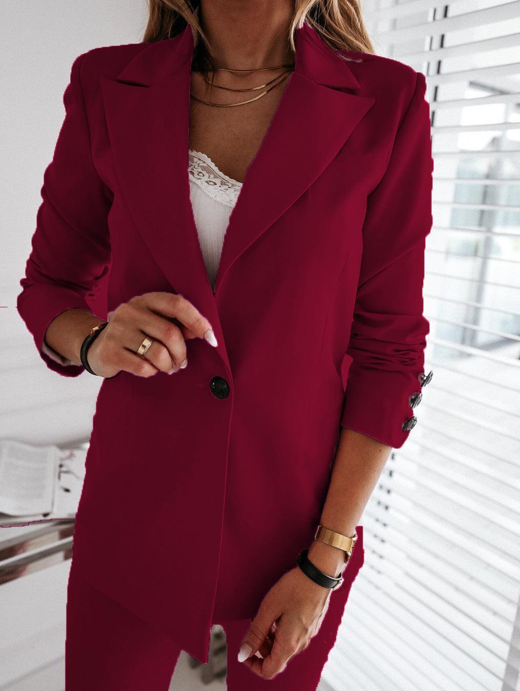 Autumn Winter Long Sleeve Solid Color Suit Coat - IntimaChic