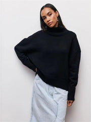 Loose Fitting Half High Neck Autumn/Winter Sweater - IntimaChic