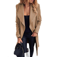 Women's Solid Color Woolen Coat - IntimaChic