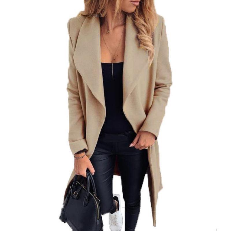 Women's Solid Color Woolen Coat - IntimaChic