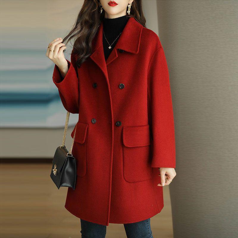 Cotton-Lapel Woolen Coat - IntimaChic