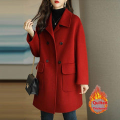 Cotton-Lapel Woolen Coat - IntimaChic