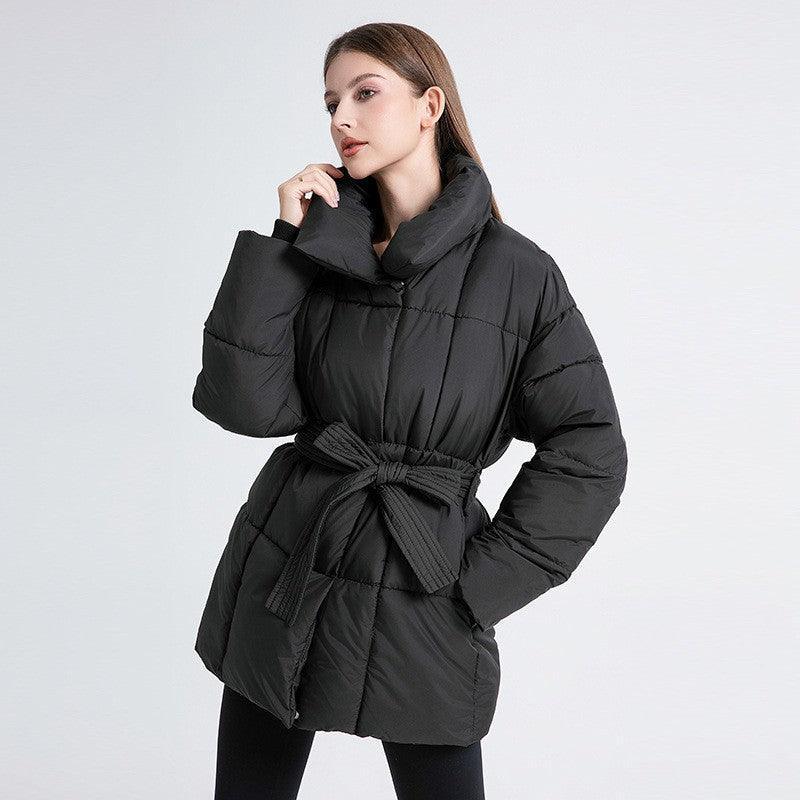 Mid-length Cotton-padded Jacket With Belt - IntimaChic