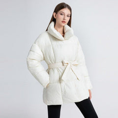 Mid-length Cotton-padded Jacket With Belt - IntimaChic