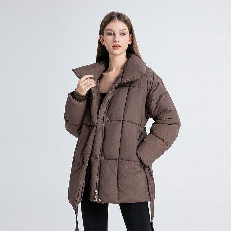 Mid-length Cotton-padded Jacket With Belt - IntimaChic