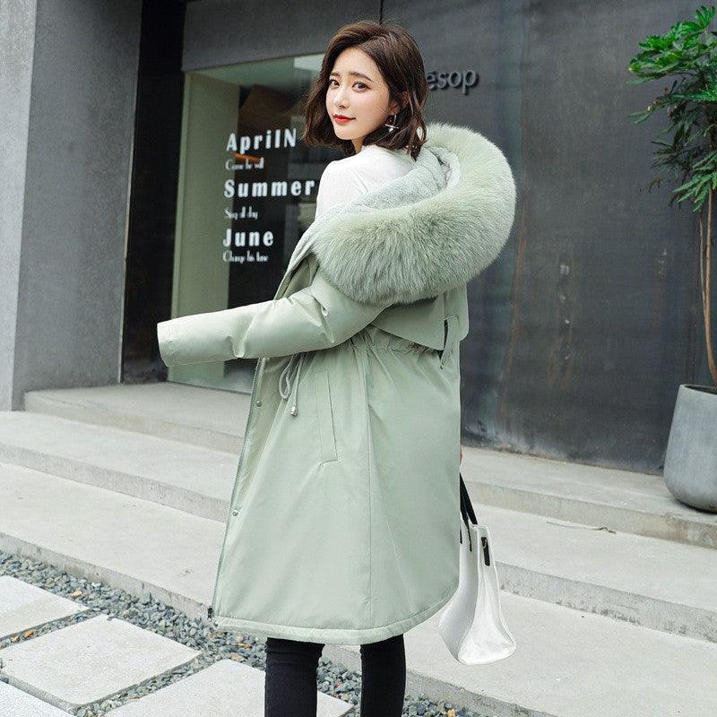 Mid-length Wool Collar Cotton-padded Jacket - IntimaChic