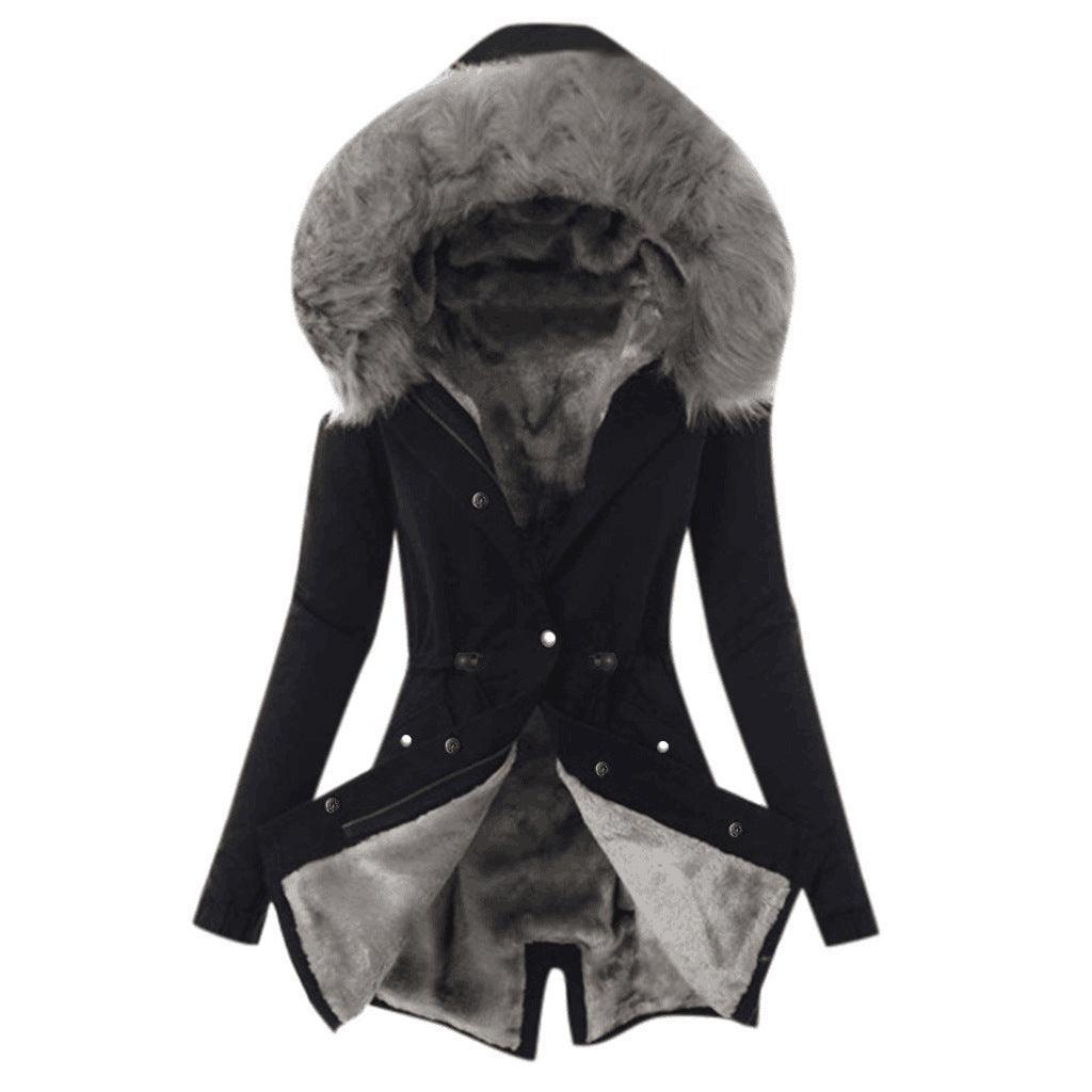 Wool Collar Hooded Cotton-Padded Jacket - IntimaChic