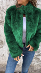 Plush Imitation Fur Coat with Zipper Detail - IntimaChic