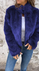 Plush Imitation Fur Coat with Zipper Detail - IntimaChic