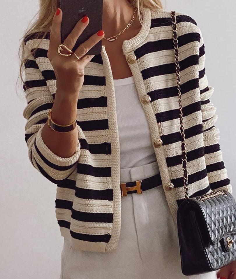 IntimaChic™ | Comfy Striped cardigan with long sleeves - IntimaChic