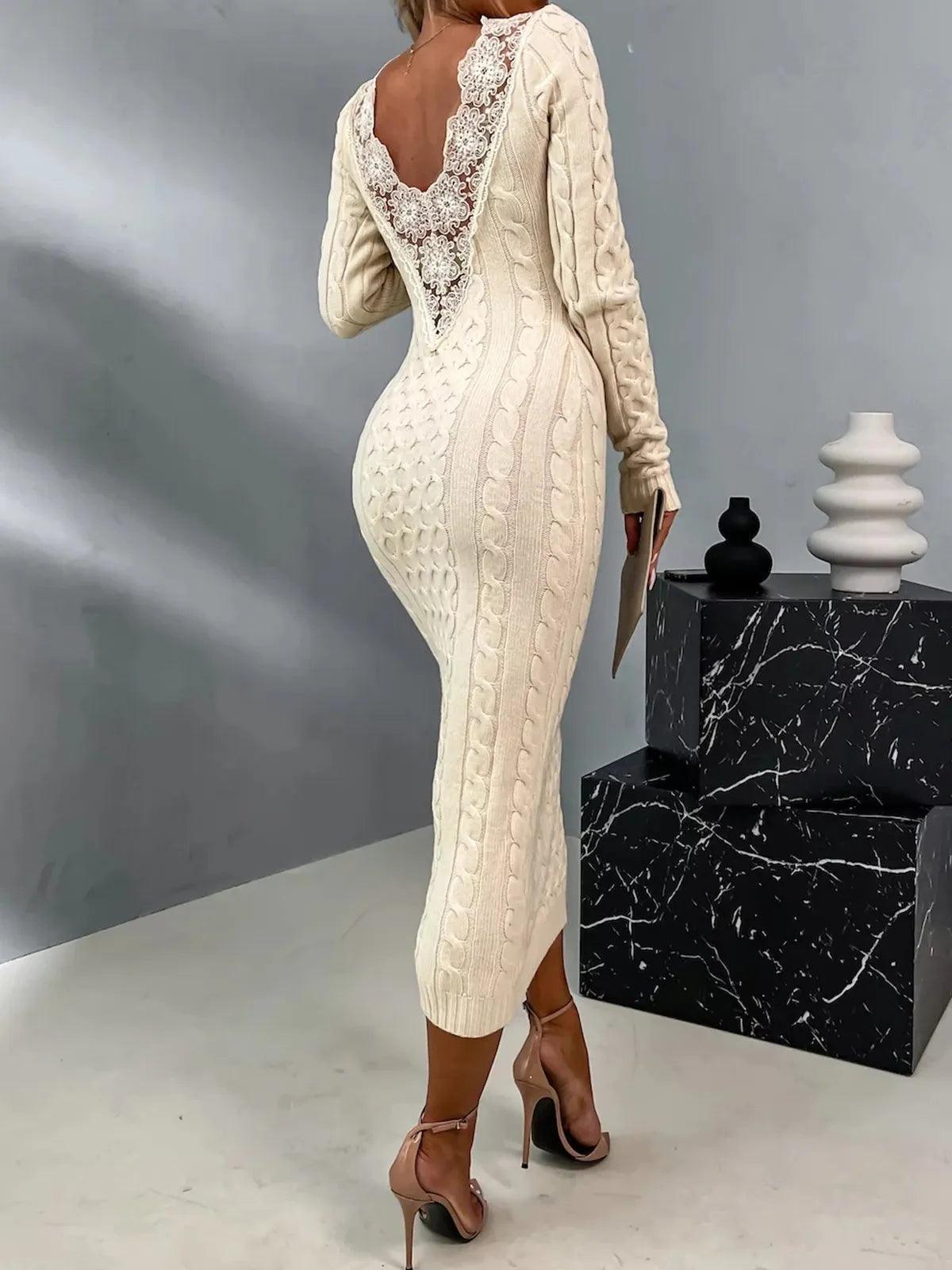 Janaa | Elegant Lace Back Sweater Dress - IntimaChic