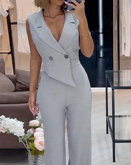 Vera - Jumpsuit with lapel collar in solid color - IntimaChic