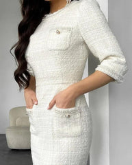 Linny | Elegant Solid Color Tweed Dress - IntimaChic